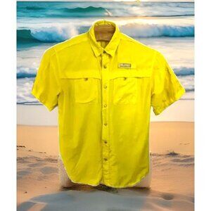 Reel Legends Fishing Shirt Men L Yellow Performance Short-Sleeve 100% Nylon